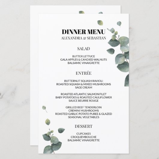 Greenery Eucalyptus Weddenschap-menu (Voorkant / Achterkant)