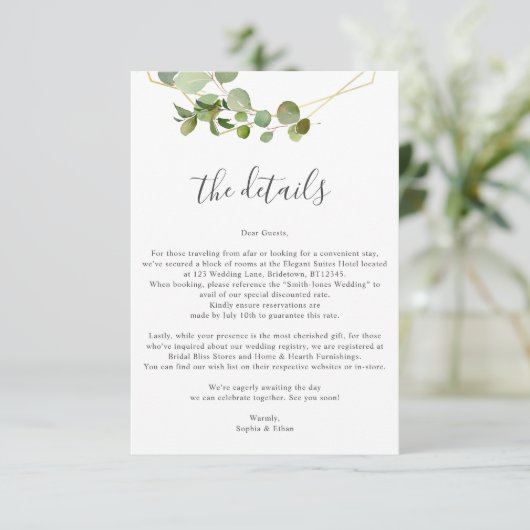 Greenery Eucalyptus Wedding Details Informatiekaartje (Staand voorkant)