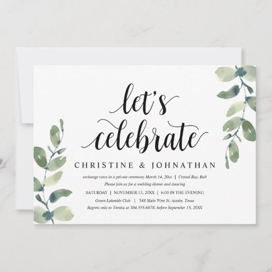 Greenery Eucalyptus, Wedding Elopement Party Kaart (Voorkant)