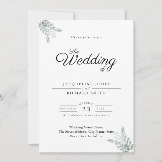 Greenery Eucalyptus Wedding Invitation Kaart (Voorkant)