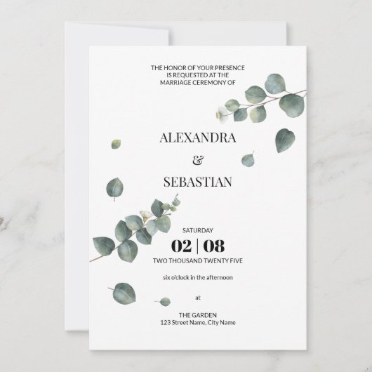Greenery Eucalyptus Wedding Invitation Kaart (Voorkant)