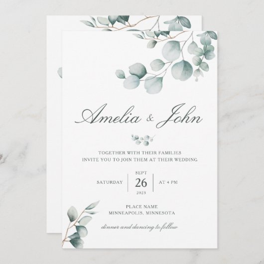 Greenery Eucalyptus Wedding Invitation Kaart (Voorkant / Achterkant)