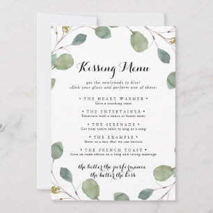 Greenery Eucalyptus Wedding Kissing Menu Game Kaar