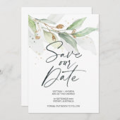 Greenery Eucalyptus Wedding Save the Date Invite Kaart (Voorkant / Achterkant)