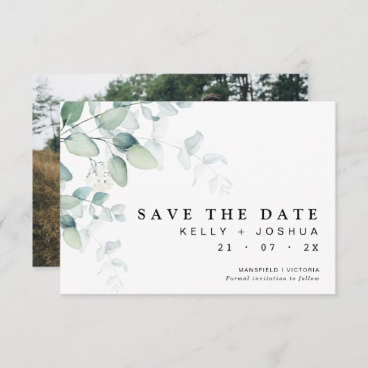 Greenery Eucalyptus Wedding Save the Date Kaart (Voorkant / Achterkant)