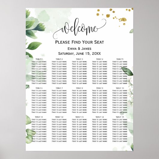 Greenery Eucalyptus Wedding Seding Chart Poster (Voorkant)