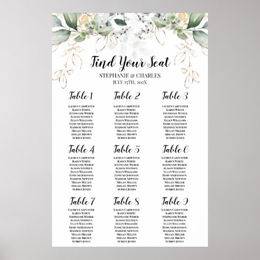 Greenery Eucalyptus Wedding Seding Chart Poster (Voorkant)