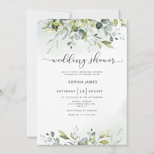 Greenery eucalyptus wedding shower invitation (Devant)