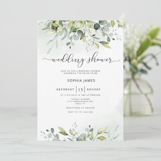 Greenery eucalyptus wedding shower invitation (Debout devant)