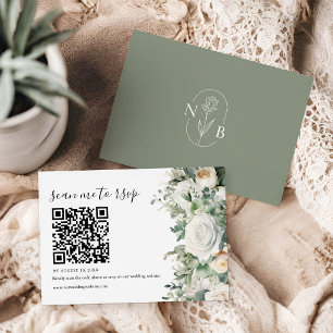 Greenery Eucalyptus White Rose Wedding QR-code RSVP Kaartje