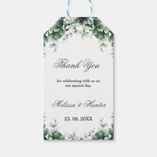 Greenery Eucalyptus Wreath Weddenschap Hartelijk d Cadeaulabel (Voorkant)