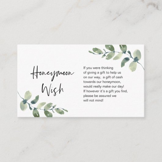 Greenery Eucalyptus, zwarte inkt, Honeymoon Wish E Informatiekaartje (Voorkant)