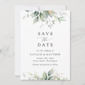 Greenery, Eucalyptusbladeren, botanische bruiloft Save The Date (Voorkant)