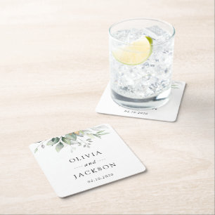 Greenery, Eucalyptusbladeren, botanische bruiloft Vierkante Kartonnen Onderzetter