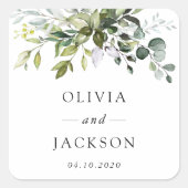 Greenery, Eucalyptusbladeren, botanische bruiloft Vierkante Sticker (Voorkant)