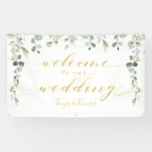 Greenery & Fancy Gold Calligraphy Welcome Wedding Spandoek (Horizontaal)