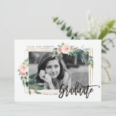Greenery Faux Gold Blush Foto afstuderen Kaart (Staand voorkant)