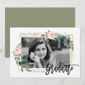 Greenery Faux Gold Blush Foto afstuderen Kaart (Voorkant / Achterkant)