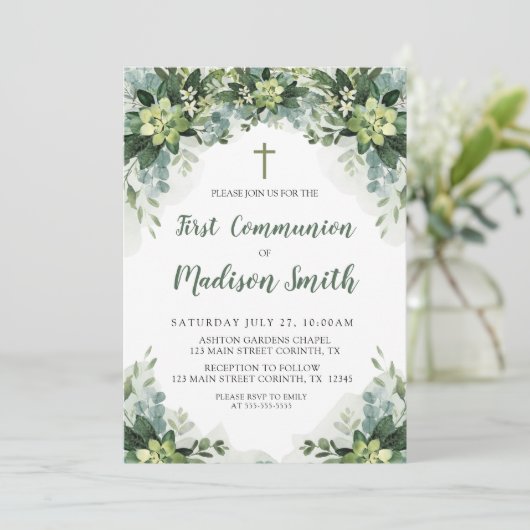 Greenery First Communion Invitation (Debout devant)