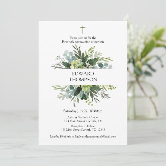 Greenery First Communion Invitation (Debout devant)