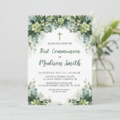 Greenery First Communion Invitation Kaart (Staand voorkant)