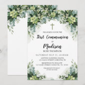 Greenery First Communion Invitation Kaart (Voorkant / Achterkant)