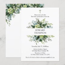 Greenery First Communion Invitation