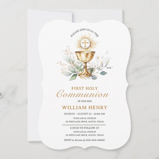 Greenery First Holy Communion Invitation  (Devant)