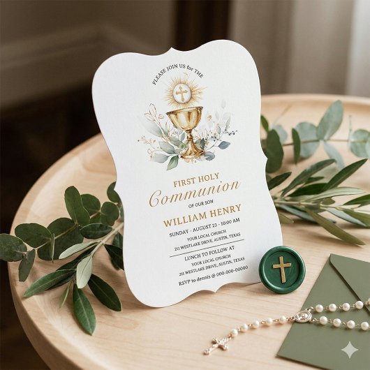 Greenery First Holy Communion Invitation 