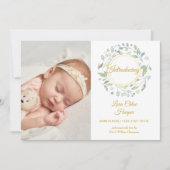 Greenery Floral 4 Foto Baby Birth Aankondiging (Voorkant)