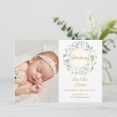 Greenery Floral 4 Foto Baby Birth Aankondiging (Staand voorkant)