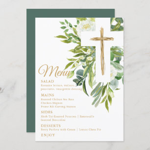 Greenery Floral Botanical Cross Elegant Baptisme Menu