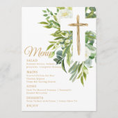 Greenery Floral Botanical Cross Elegant Baptisme Menu (Voorkant)