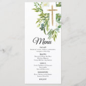 Greenery Floral Botanical Cross Elegant Baptisme Menu (Voorkant)