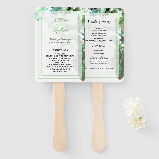Greenery & Floral Botanical Wedding Programme Hand Handwaaier (Voorkant en achterkant)