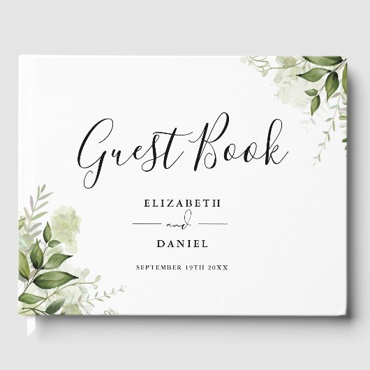Greenery Floral Elegant Script Photo Wedding Gastenboek (Voorkant)