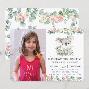 Greenery Floral Eucalyptus Koala Birthday Foto Kaart