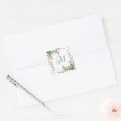 Greenery Floral Garland Script Monogram Elegant Vierkante Sticker (Envelop)