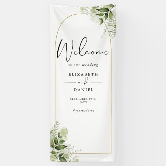 Greenery Floral Gold Arch Wedding Welcome Spandoek (Verticaal)
