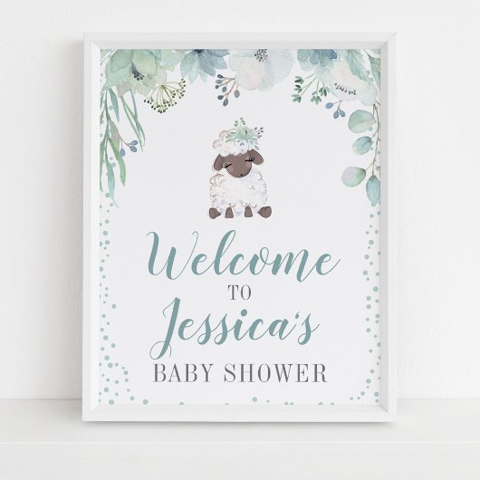 Greenery Floral Lamb Baby shower Poster