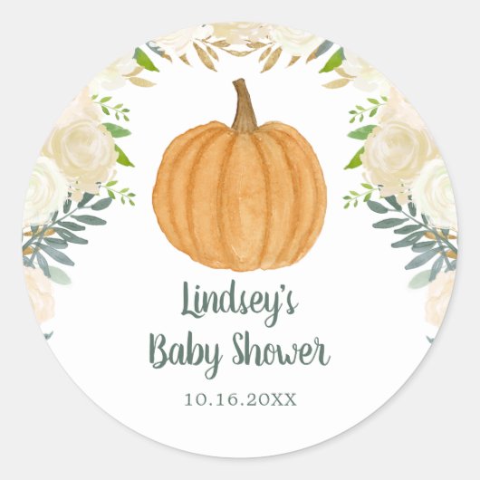 Greenery Floral Pumpkin Herfst Baby shower Ronde Sticker (Voorkant)