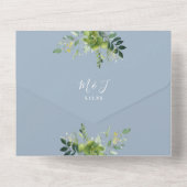 Greenery Floral QR Code Modern Dusty Blue Wedding All In One Uitnodiging (Achterkant)