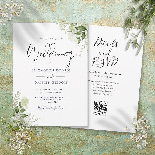 Greenery Floral QR Code Weddenschap Kaart