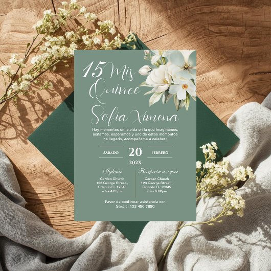 Greenery Floral Quinceañera Spanish Invitation