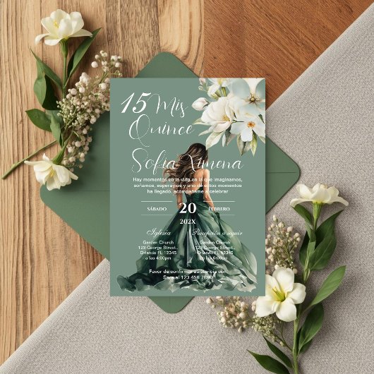 Greenery Floral Quinceañera Spanish Invitation