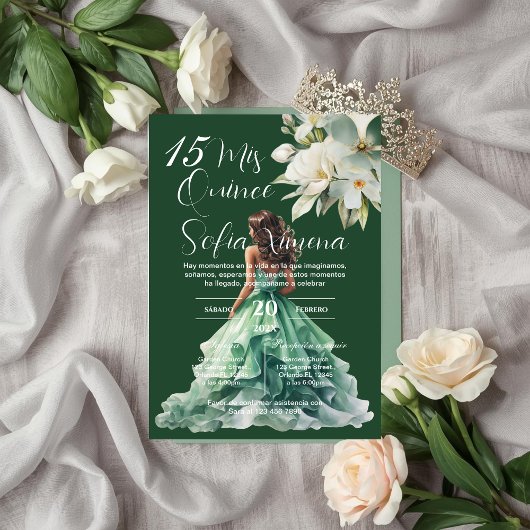 Greenery Floral Quinceañera Spanish Invitation