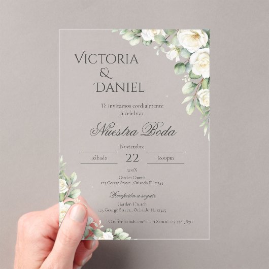 Greenery Floral wedding Acryl invitation Spanish (In situ (ordinateur de poche))