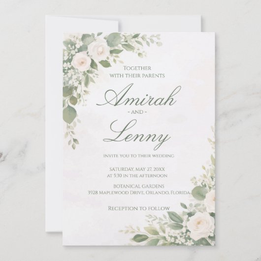 Greenery Floral Wedding Invitation Background (Devant)
