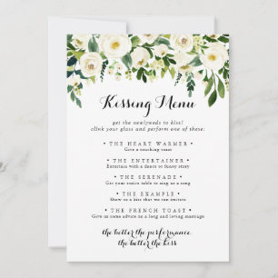 Greenery Floral Wedding Kissing Menu Game Kaart
