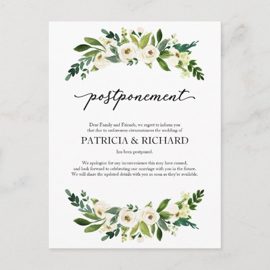 Greenery Floral Wedding Postponement kondiging Briefkaart (Voorkant)